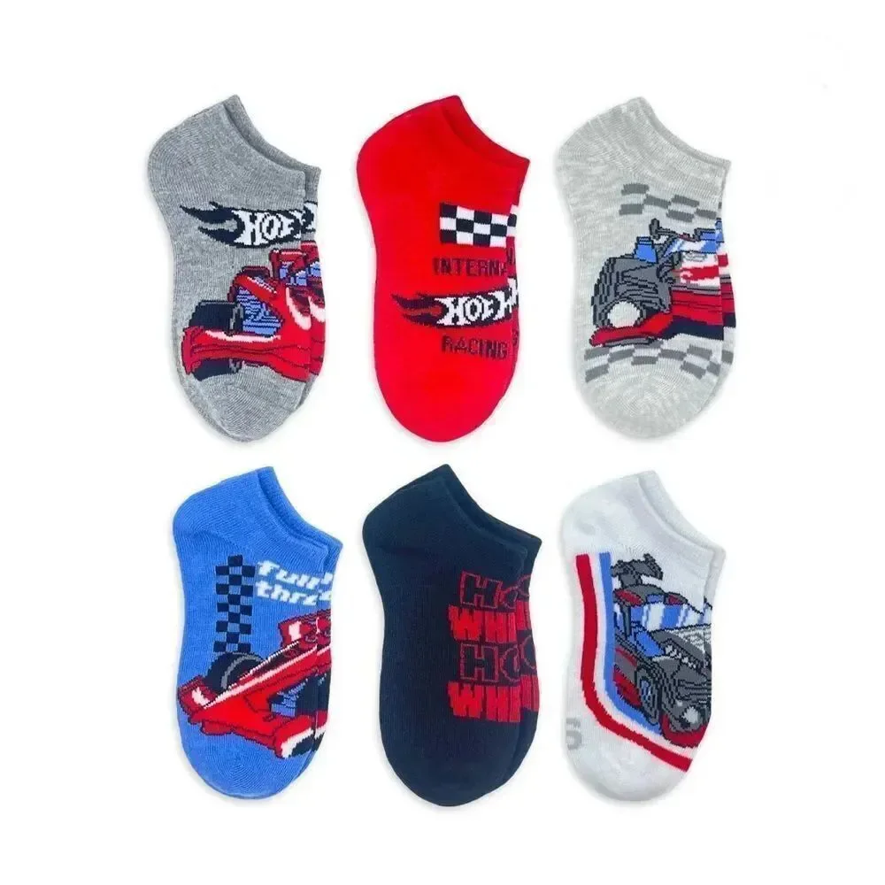 Boys Spiderman & Hot Wheels No Show Comfy Socks 2, 6-Packs Size L